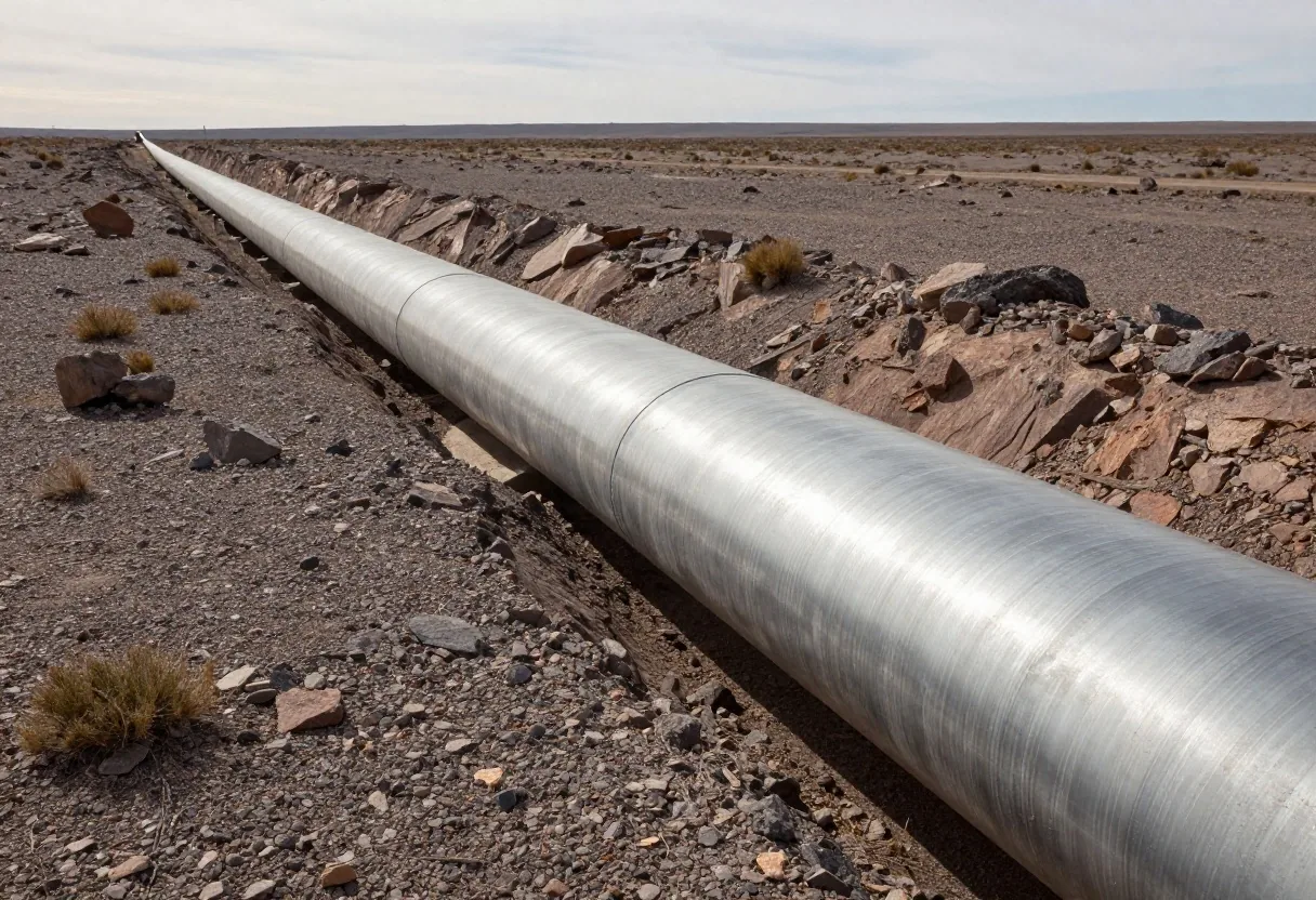 Construcción de gasoducto de gran diámetro en paisaje patagónico